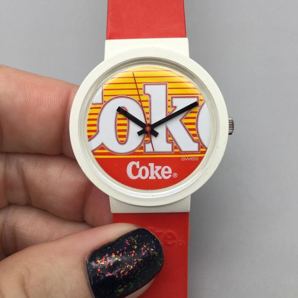 Coca-Cola Coke Mens Watch 35mm Multicolor Logo Dial Red Rubber New Battery